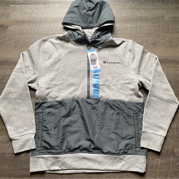 Champion | Shirts | Nwt Champion Mens Fleece Woven Mix Half Zip Two Tone  Hoodie Size L | Poshmark
